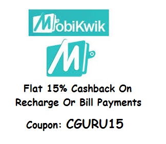 India Desire : Mobikwik CGURU15 Promo: Get 15% Cashback On Recharge & Bill Payments Of Rs 20 Or More